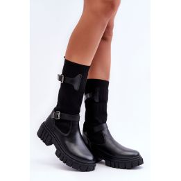 Ilgaauliai batai virš kelių su platforma, juodi Step in style