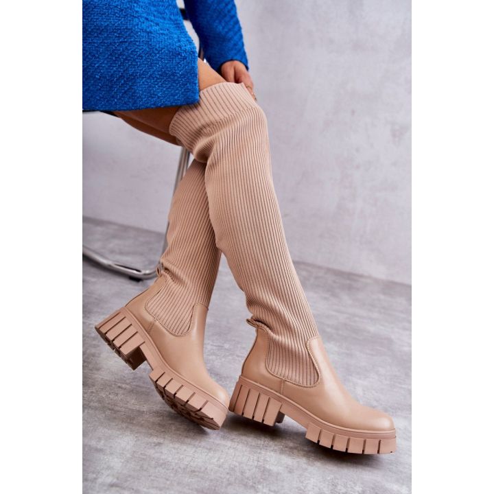 Smėlio spalvos ilgaauliai batai virš kelių Step in style