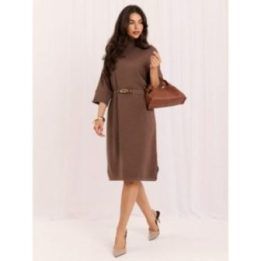 Ruda midi suknelė su golfu ir diržu