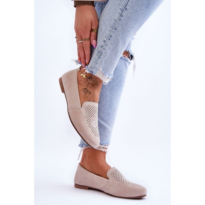 Smėlio spalvos mokasinai su ažūriniu raštu Step in style
