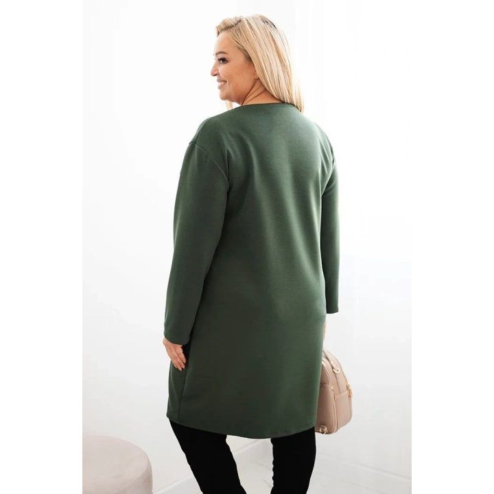 Moteriška Plus Size suknelė su kišene ir 3/4 rankovėmis, chaki spalvos