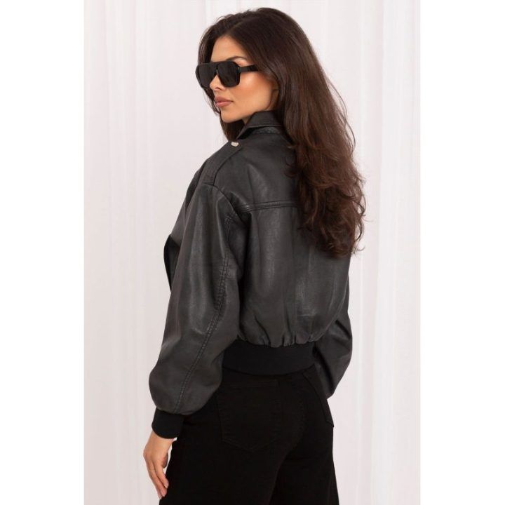 Juoda dirbtinės odos bomber striukė Italy Moda