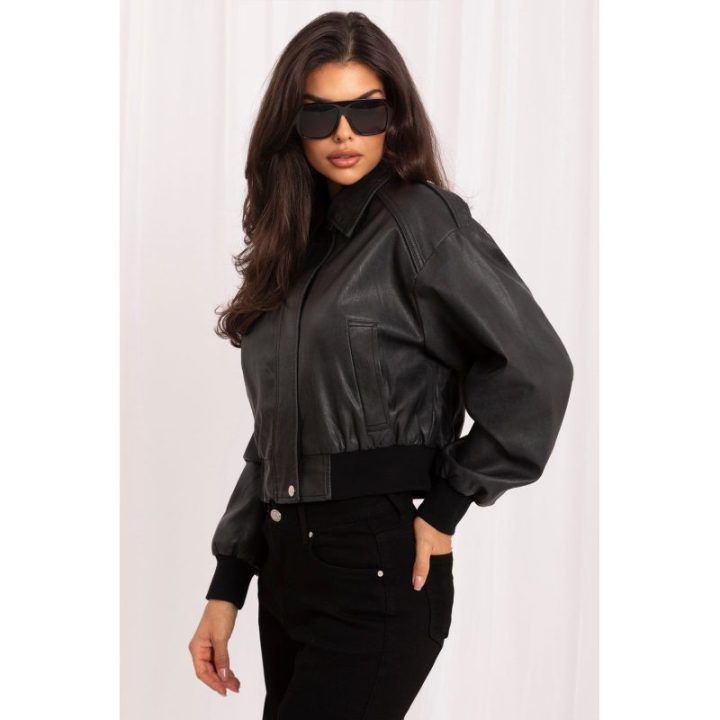 Juoda dirbtinės odos bomber striukė Italy Moda