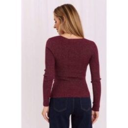 Bordo spalvos rumbuotas megztinis Italy Moda