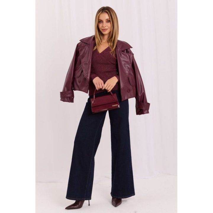 Bordo spalvos rumbuotas megztinis Italy Moda