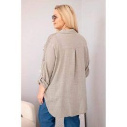 Moteriški Plus Size marškiniai su nėriniais ir apykakle, smėlio spalvos