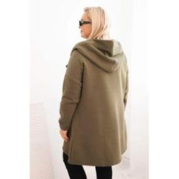 Moteriškas Plus Size džemperis su gobtuvu ir asimetrišku užtrauktuku, chaki spalvos
