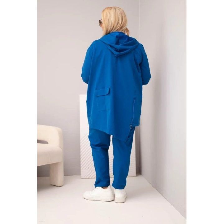 Moteriškas Plus Size komplektas su džemperiu ir kelnėmis, mėlynos spalvos