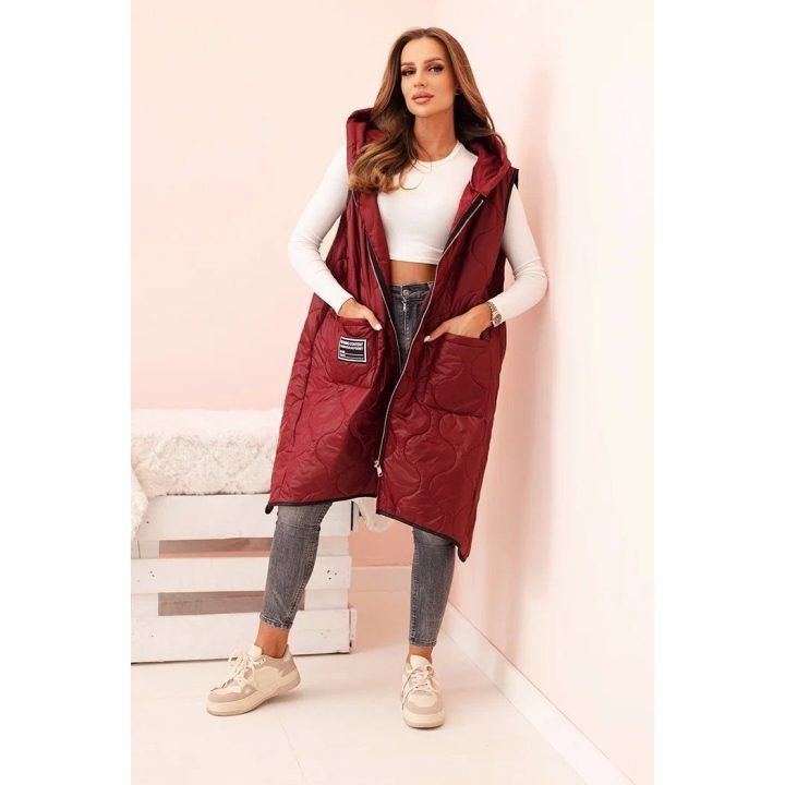 Moteriška Plus Size liemenė su gobtuvu, bordo spalvos