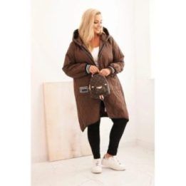 Moteriška Plus Size dygsniuota striukė su gobtuvu, ruda