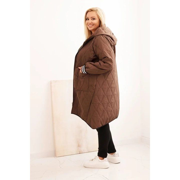 Moteriška Plus Size dygsniuota striukė su gobtuvu, ruda