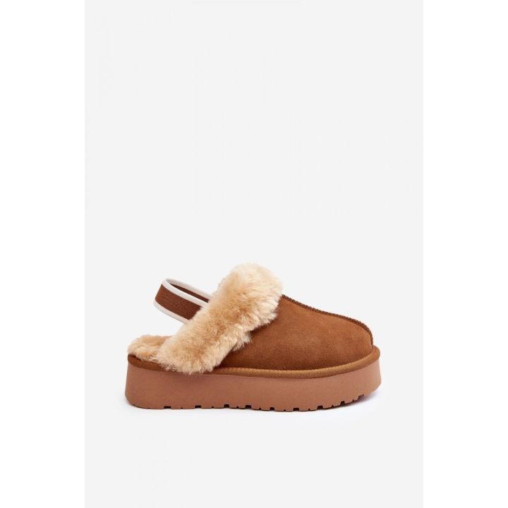 Rudos moteriškos šlepetės su platforma Step in style