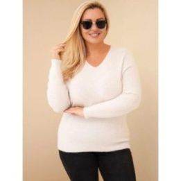 Moteriškas Plus Size megztinis su baby alpaka, smėlio spalvos