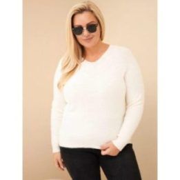 Moteriškas Plus Size megztinis su baby alpaka, ekru spalvos
