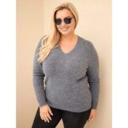 Moteriškas Plus Size megztinis su baby alpaka, pilkos spalvos