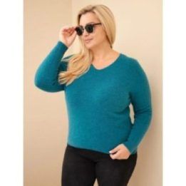 Moteriškas Plus Size megztinis iš baby alpakos, tamsiai mėlynas