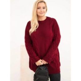 Moteriškas Plus Size megztinis su pynių raštu, bordo spalvos