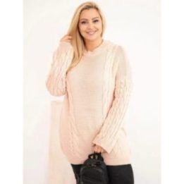 Moteriškas Plus Size megztinis su pynių raštu, pudrinės rožinės spalvos