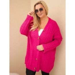 Moteriškas Plus Size kardiganas su sagomis ir pynių raštu, fuksijos spalvos