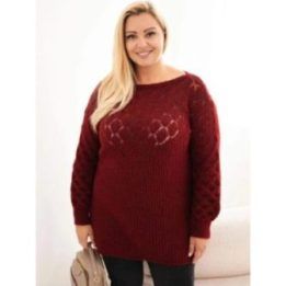 Moteriškas Plus Size megztinis su ažūriniu raštu, burgundiškas