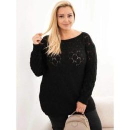 Moteriškas Plus Size ažūrinis megztinis, juodos spalvos