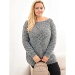 Moteriškas Plus Size megztinis su ažūriniu raštu, pilkas