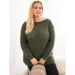 Moteriškas Plus Size ažūrinis megztinis, chaki spalvos