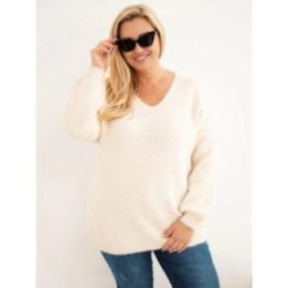 Moteriškas Plus Size megztinis su vilna, smėlio spalvos
