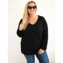 Moteriškas Plus Size megztinis su vilna, juodos spalvos