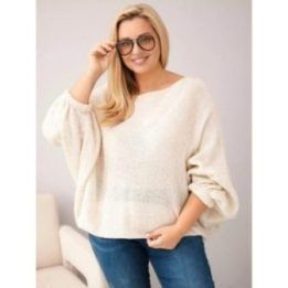 Moteriškas Plus Size laisvo kirpimo megztinis, smėlio spalvos