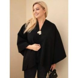 Moteriška Plus Size pončo narzutka su sage, juodos spalvos