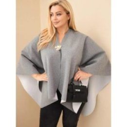 Moteriška Plus Size pončo narzutka su sage, pilkos spalvos