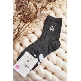 Moteriškos medvilninės kojinės su meškiuku ir širdelėmis Step in style