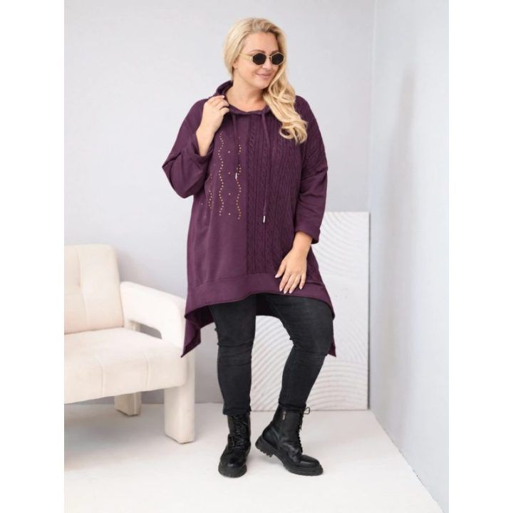 Moteriškas Plus Size džemperis su gobtuvu, bordo spalvos