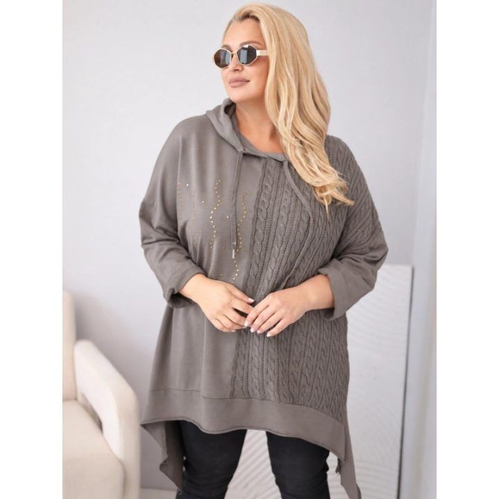 Moteriškas Plus Size džemperis su gobtuvu, fango spalvos