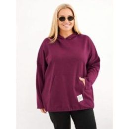 Moteriškas Plus Size džemperis su gobtuvu ir kišene, slyvų spalvos