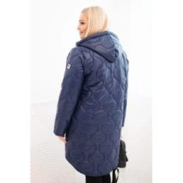 Moteriška Plus Size žieminė dygsniuota striukė su gobtuvu, tamsiai mėlynos spalvos