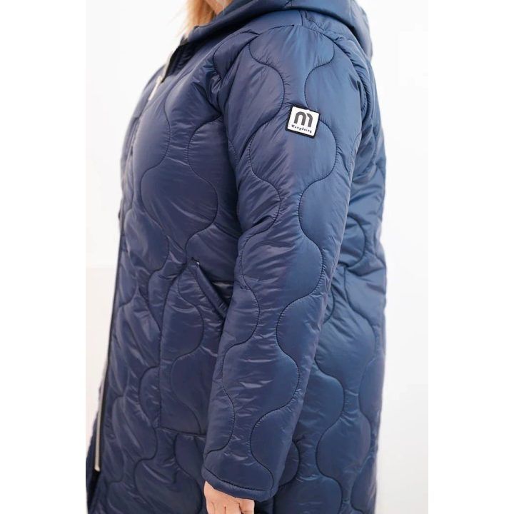 Moteriška Plus Size žieminė dygsniuota striukė su gobtuvu, tamsiai mėlynos spalvos