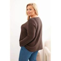 Moteriškas Plus Size megztinis su valtine iškirpte, rudos spalvos