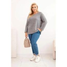 Moteriškas Plus Size megztinis su valties iškirpte, pilkos spalvos