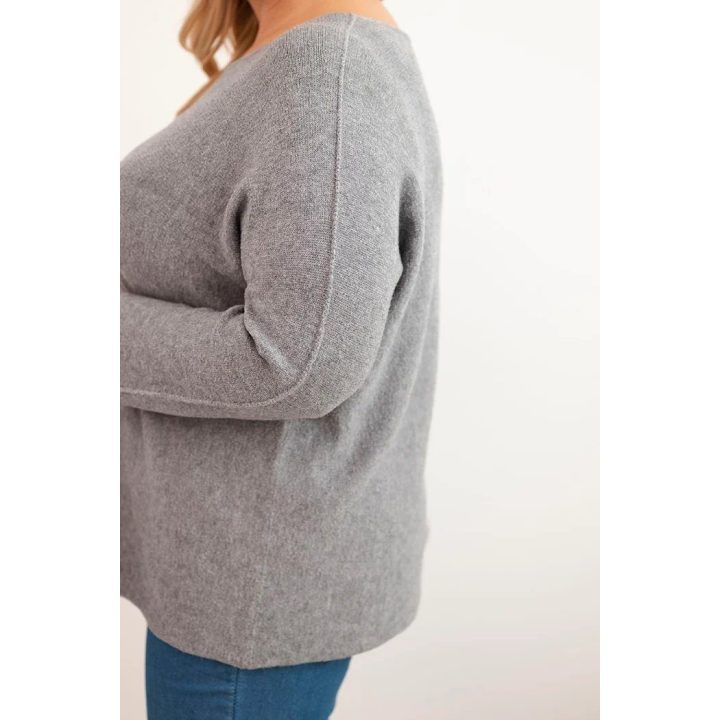 Moteriškas Plus Size megztinis su valties iškirpte, pilkos spalvos