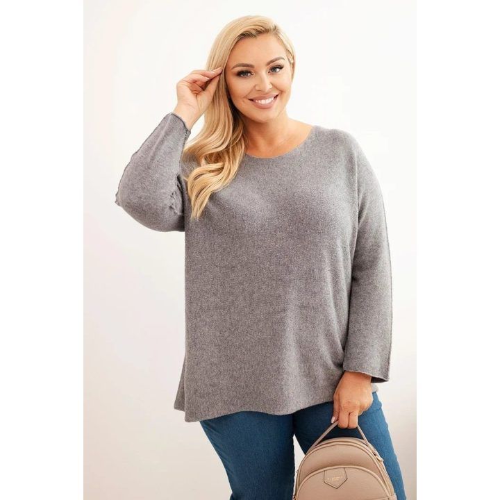 Moteriškas Plus Size megztinis su valties iškirpte, pilkos spalvos