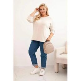 Moteriškas Plus Size megztinis su valtine iškirpte, smėlio spalvos