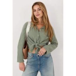 Chaki spalvos medvilninis marškinis su mazgu Italy Moda
