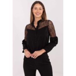 Juoda marškininė palaidinė su nėrinių detalėmis Italy Moda