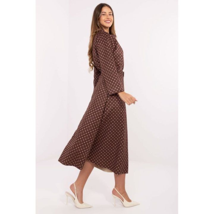 Rudos taškuotos midi sijonas Italy Moda