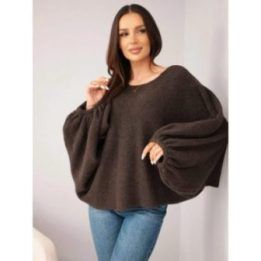 Moteriškas oversize megztinis su alpaka, rudas