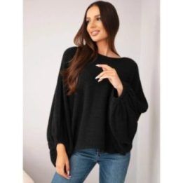 Moteriškas oversize megztinis su alpaka, juodos spalvos