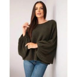 Moteriškas oversize megztinis su alpaka, chaki spalvos