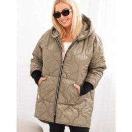Moteriška Plus Size žieminė striukė su gobtuvu, kapučino spalvos
